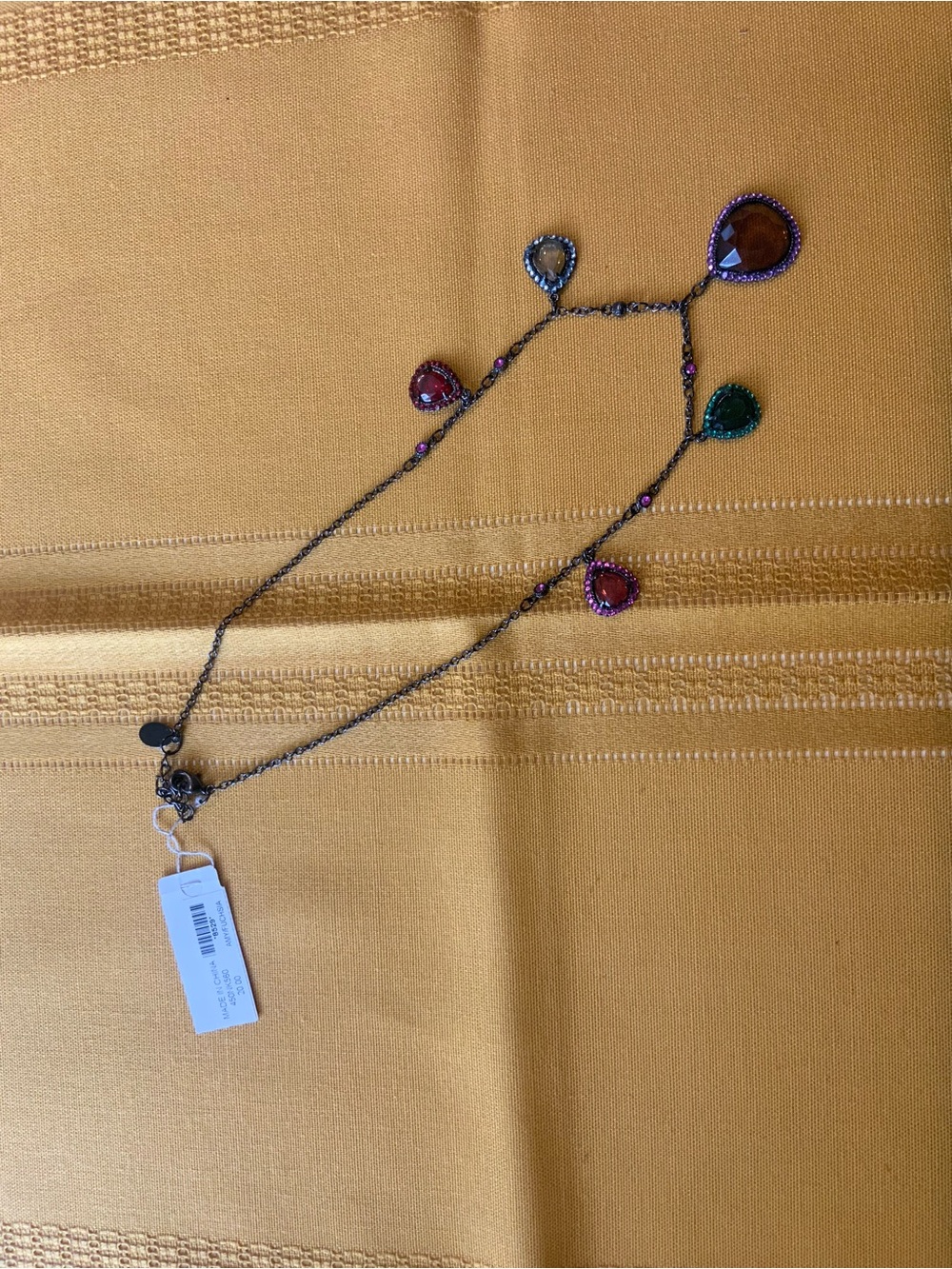 NWT Amy Fuchsia Teardrop Crystal Charm Necklace Gunmetal Jewel Tone Drops